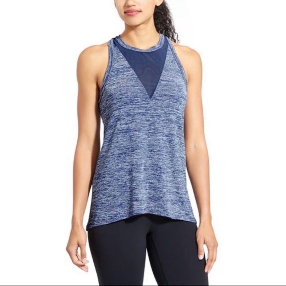 Athleta Utopia Mesh Racerback Tank Top in A Heathered Blue in Size XS
